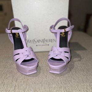 YSL TRIBUTE PLATFORM SANDALS IN PATENT LEATHER